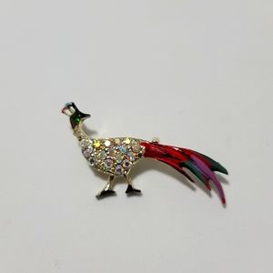 Vintage Cloisonné Rhinestone Peacock